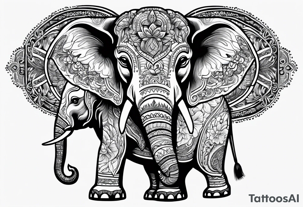 compas thailand country outline with elephant tattoo idea
