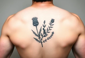 dainty botanical drawing of scottish thistle, olive branch/olive, and cat nip for a wrap around wrist tattoo as one plant tattoo idea