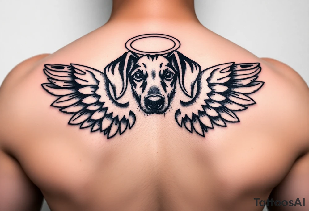 Dachshund ears with wings and halo tattoo idea