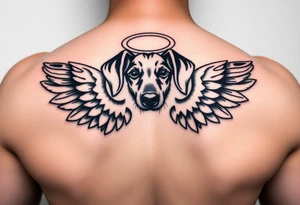 Dachshund ears with wings and halo tattoo idea