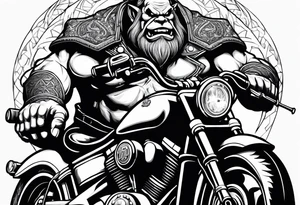 Ogre wearing leather riding a Harley Davidson tattoo idea