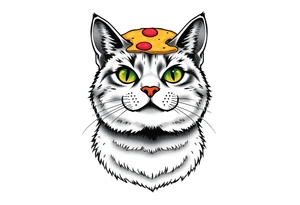 fat grey tabby cat portrait with pizza slice on its head tattoo idea