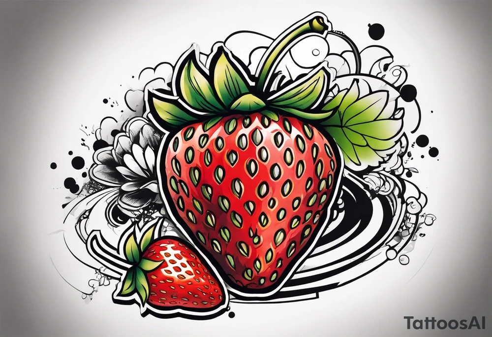 One Strawberry in a graffiti very surreal style tattoo idea