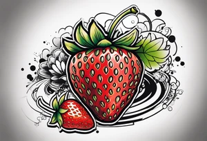 One Strawberry in a graffiti very surreal style tattoo idea