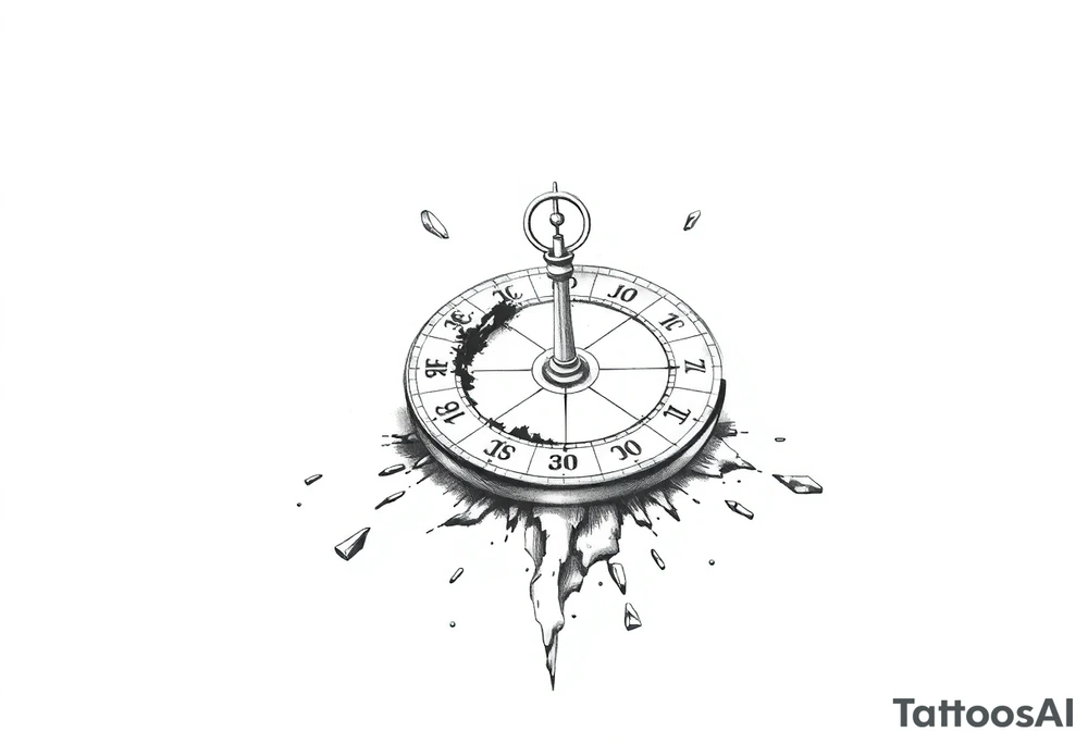 Damaged sundial on the ground tattoo idea