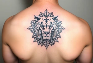 A tattoo for the upper hand with a realistic lion head with mandala patterns around it that covers the hands and a small part of the fingers. tattoo idea
