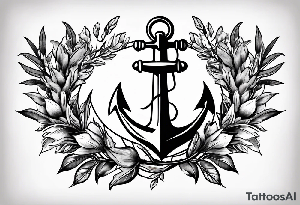 A selucid anchor tattoo with a compass and a olive branch wreathe tattoo idea