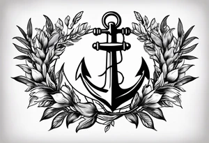 A selucid anchor tattoo with a compass and a olive branch wreathe tattoo idea