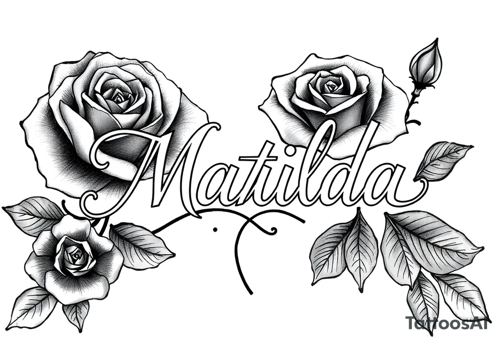 The name ‘Matilda’ in a rose tattoo idea