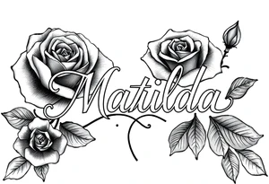 The name ‘Matilda’ in a rose tattoo idea