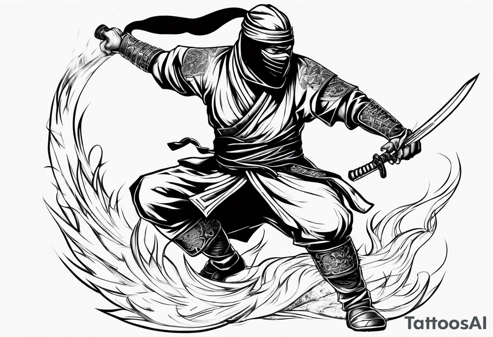 ninja with fire in his hand tattoo idea