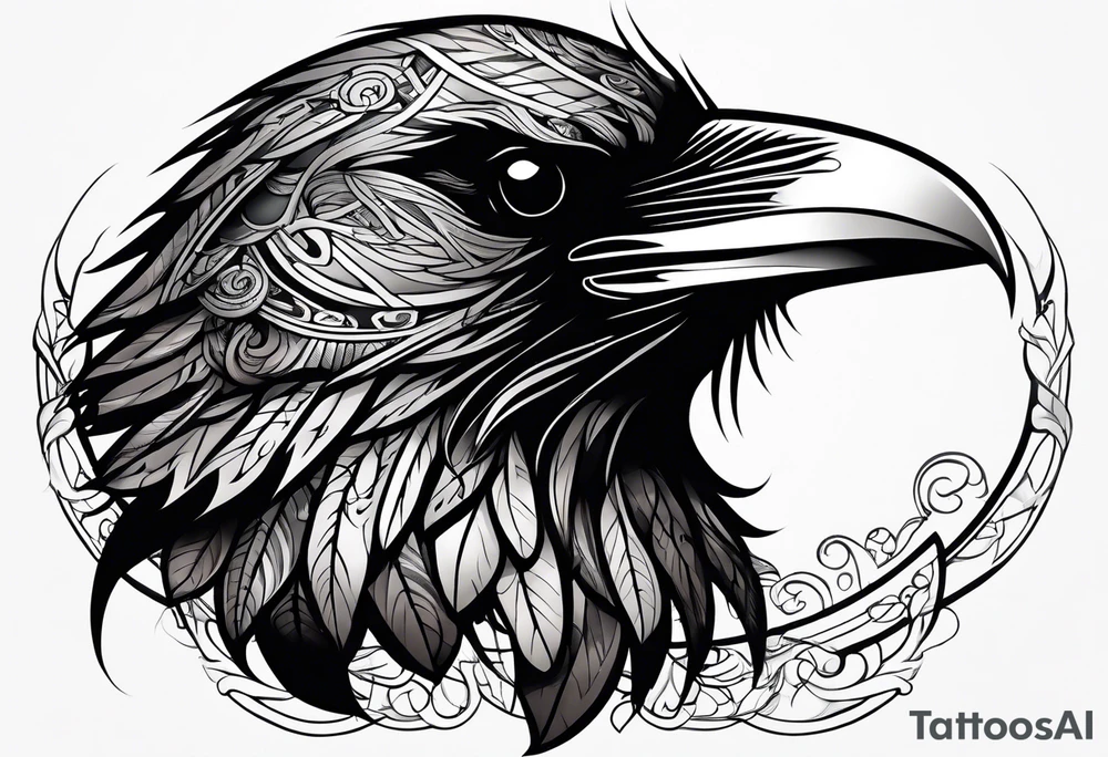 attacking raven in viking style tattoo idea