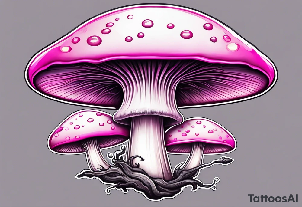 pink and white mushroom with alien fishing tattoo idea