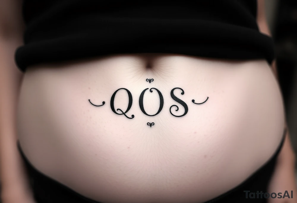 text reading "QOS" across a womb tattoo tattoo idea