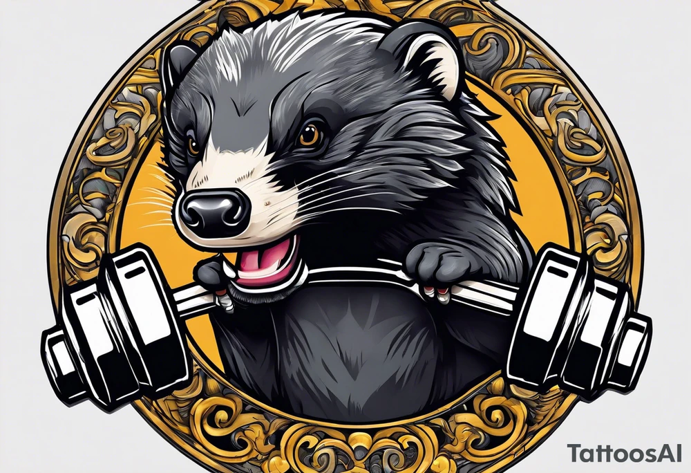Muscular old honey badger lifting dumbells. tattoo idea