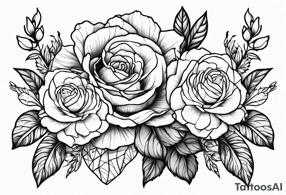 Flower heads of primrose carnation and rose together tattoo idea