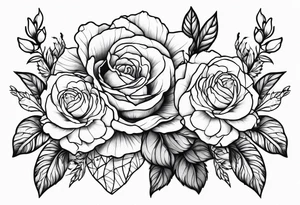Flower heads of primrose carnation and rose together tattoo idea
