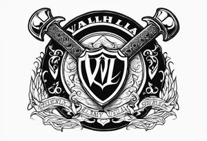 Valhalla shield sword 
axe step tattoo idea
