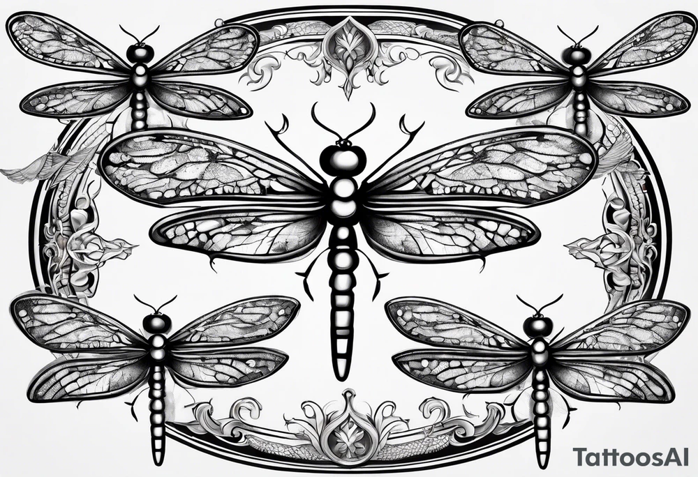 4 dragonflies flying tattoo idea