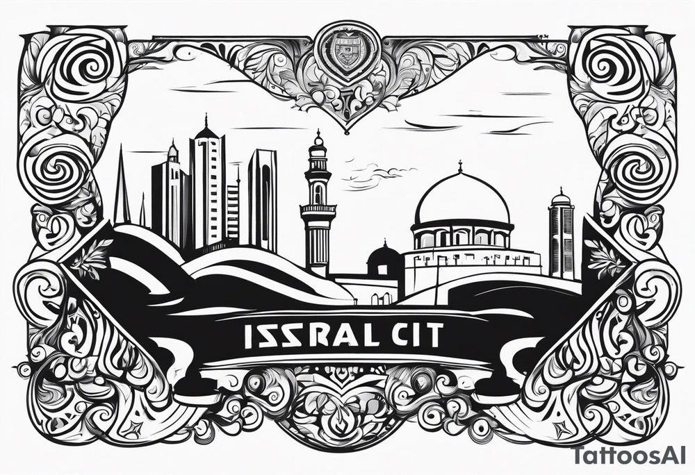 israel city vector gate 
swirl  vignette tattoo idea