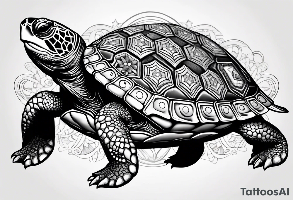 siple turtle with mandala shell tattoo idea