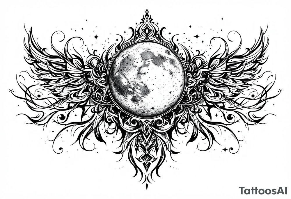 Moon and stars in sky tattoo idea