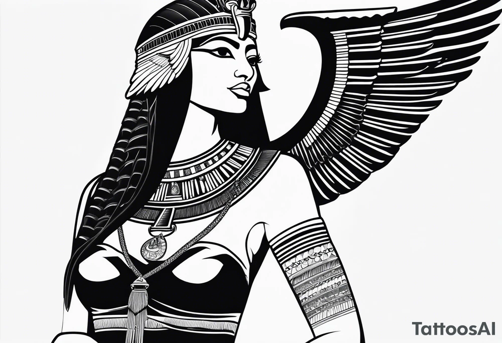 black and white Egyptian goddess Isis tattoo idea