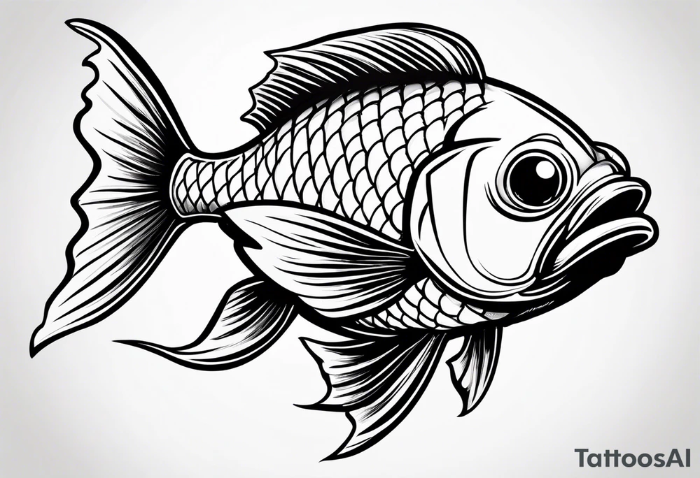 Cartoon fish with a mean face, angry expression, realistic tattoo idea