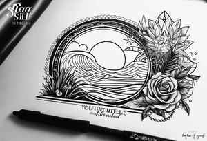 A balck tattoo for my shoulder with time and a date for my so 25.05.16 and a wave of beach about life tattoo idea