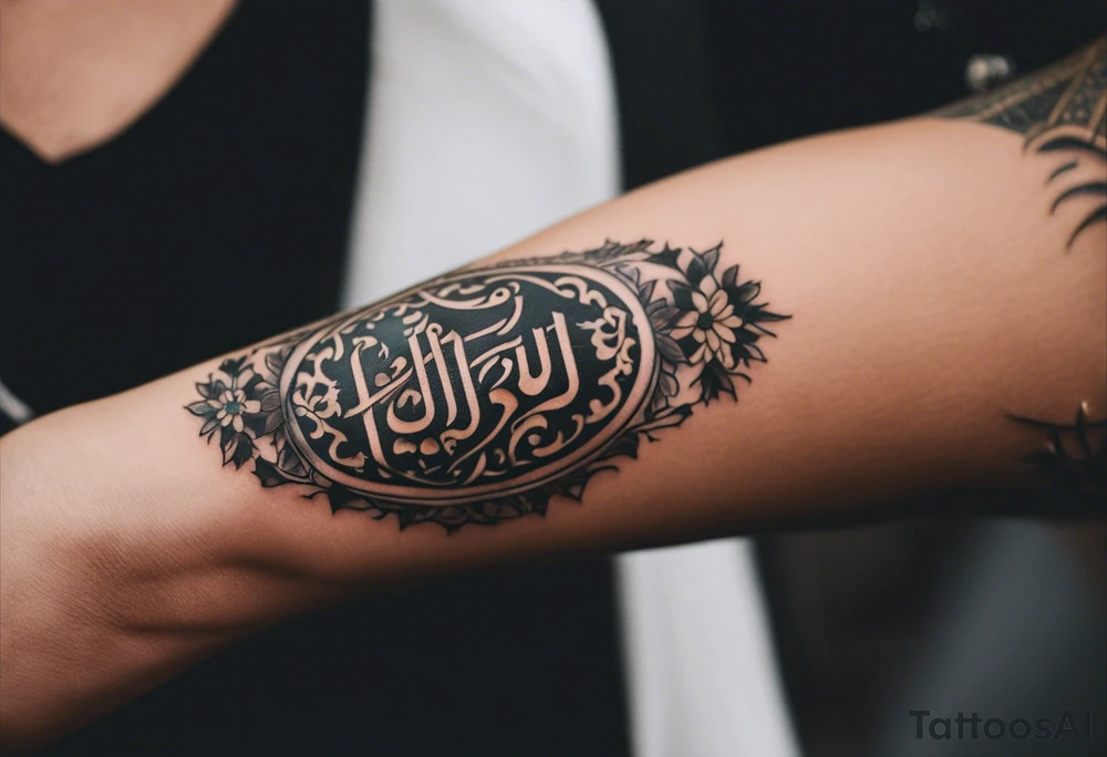 A forearm tattoo on the front of the forearm with the writing "فَأَيْنَ، يَا مَوْتُ، شَوْكَتُكَ؟ وَأَيْنَ، يَا مَوْتُ نَصْرُكَ؟ " tattoo idea