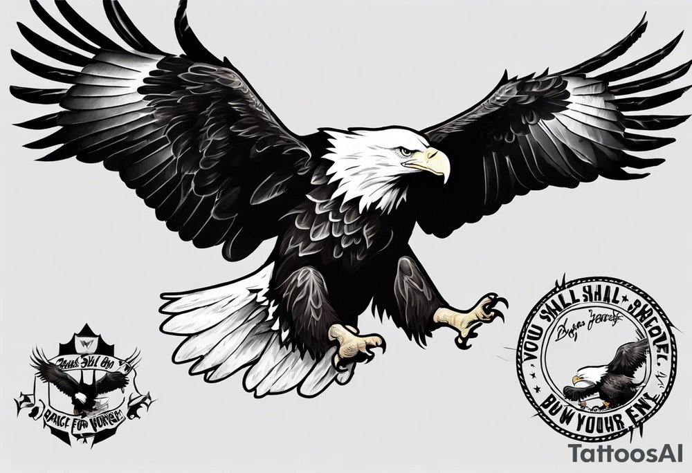 dive bombing bald eagle
, with the words "you shall prove yourself in the bitter end but for now, brace yourself." tattoo idea