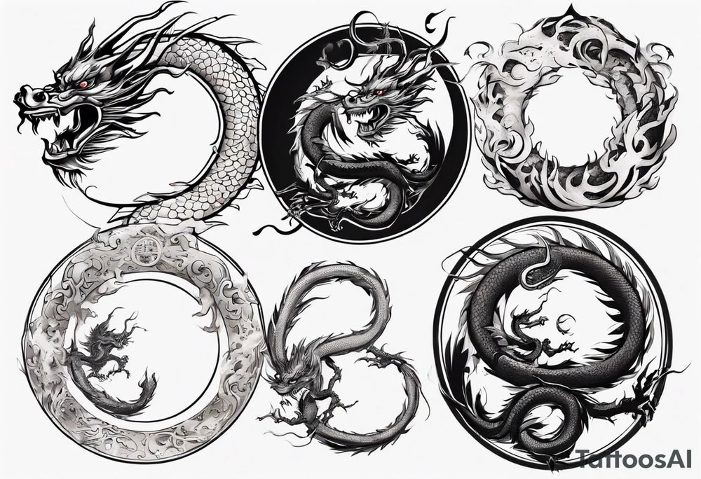 Chinese dragon in a circular shape with "02.03" written on its skin tattoo idea