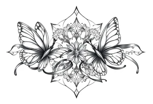 ethereal butterflies with flowing silk ribbons in geometric mandala tattoo idea