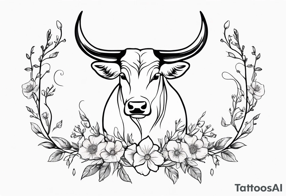 Saggitarius zodiac symbol (the archer) intertwined with the Taurus zodiac symbol (the bull) with delicate flowers tattoo idea
