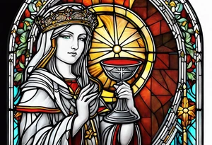 holy saint woman with halo stained glass holding a chalice with artillery tattoo idea