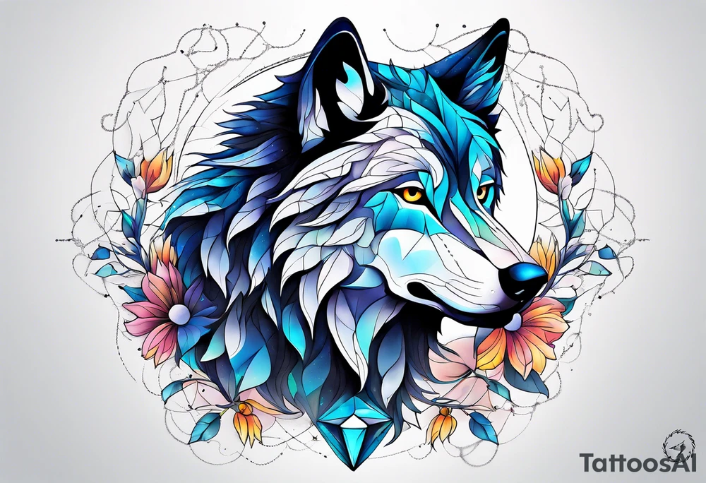Constellation, animal wolf snow , géométric , flower tattoo idea