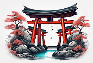 torii gate in biomechanical style tattoo idea