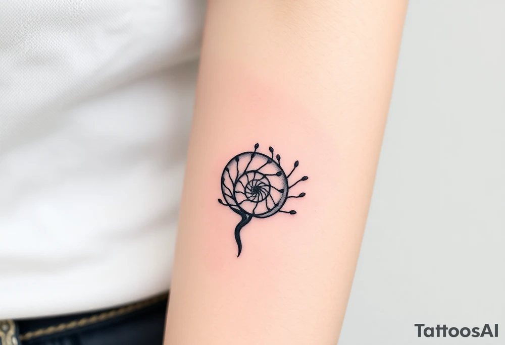 Fibonacci spiral shell inside of tree tattoo idea