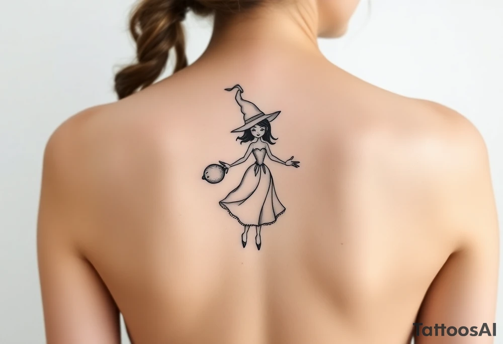 Coconut with a lime and a dancing witch girl tattoo idea