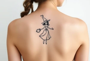 Coconut with a lime and a dancing witch girl tattoo idea