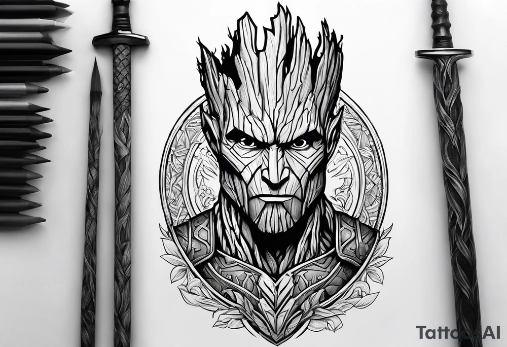 Groot greek warrior with sword tattoo idea