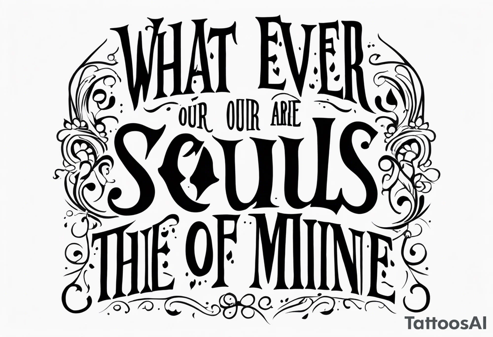 Script lettering saying"What ever our souls are made of, his and mine are the same" gothic tattoo idea