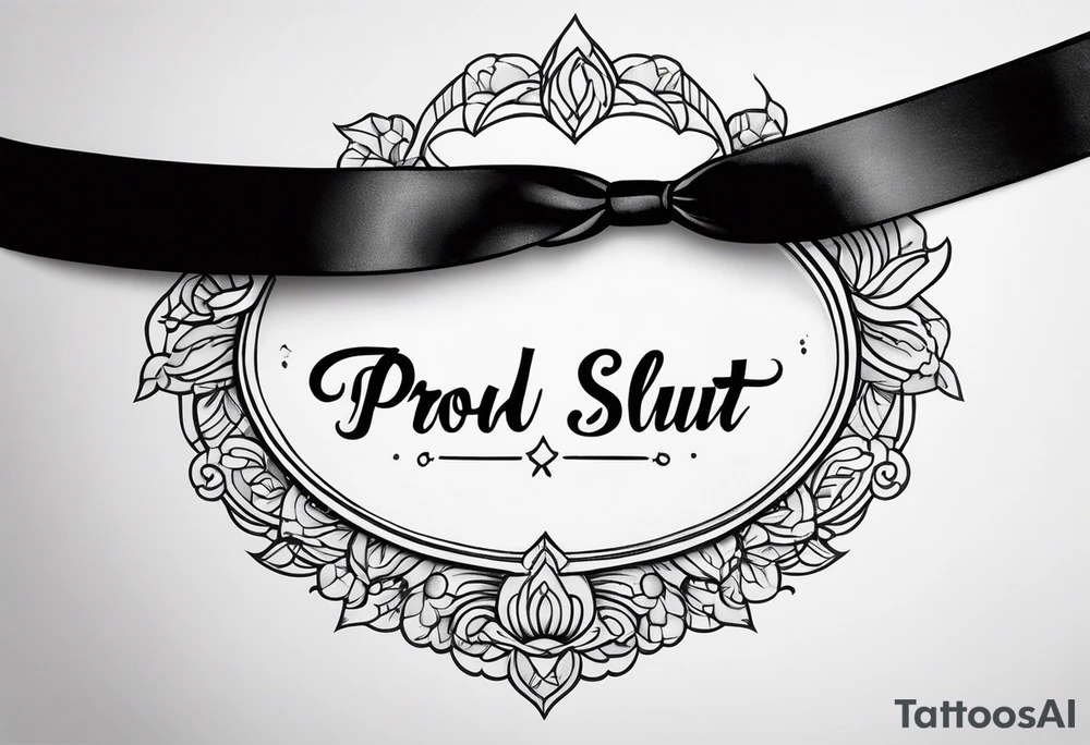 Keyhole lower back tattoo with a ribbon behind it that reads "proud slut" tattoo idea