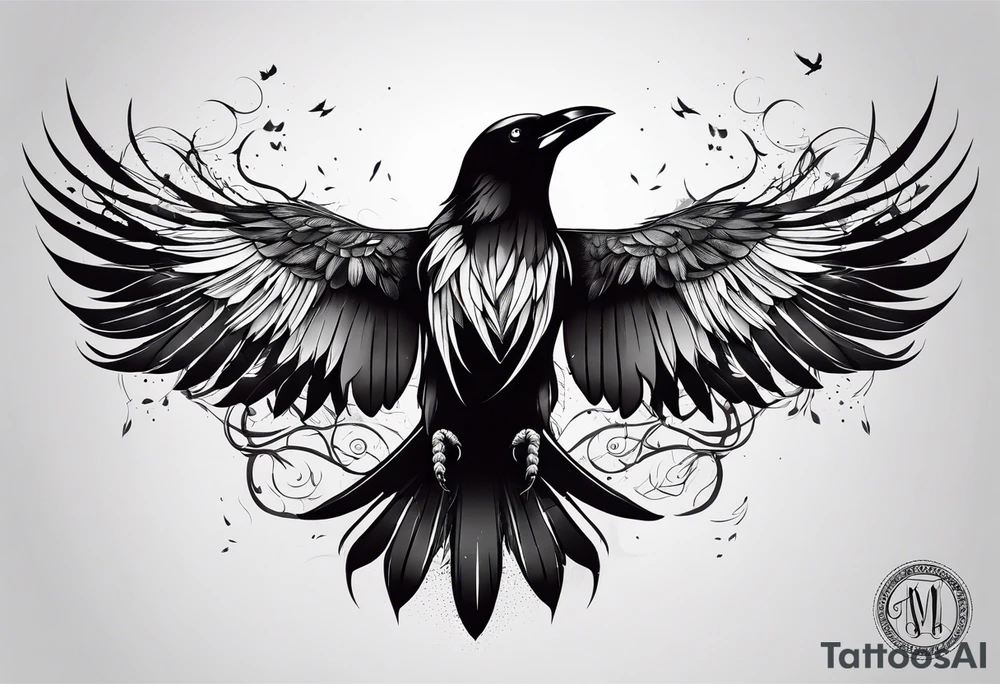 crow tattoo with wings tattoo idea