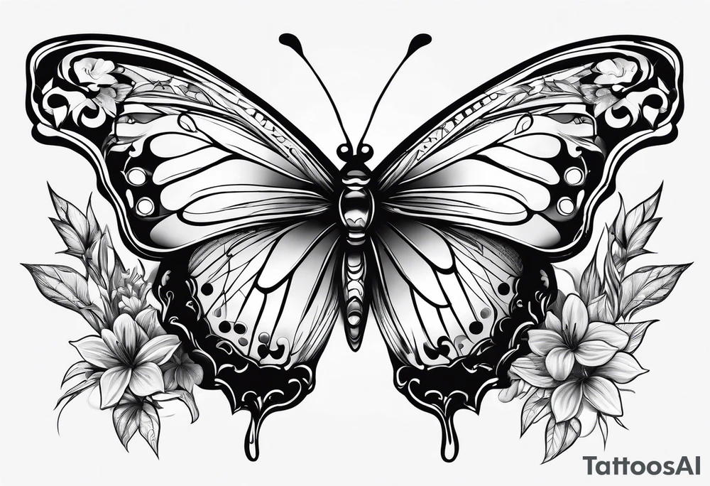book music weed butterfly tattoo idea