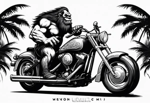 Ogre riding a Harley with ape hanger handlebars tattoo idea