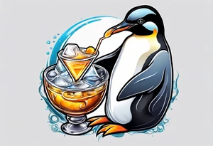 Classy penguin drinking a martini tattoo idea