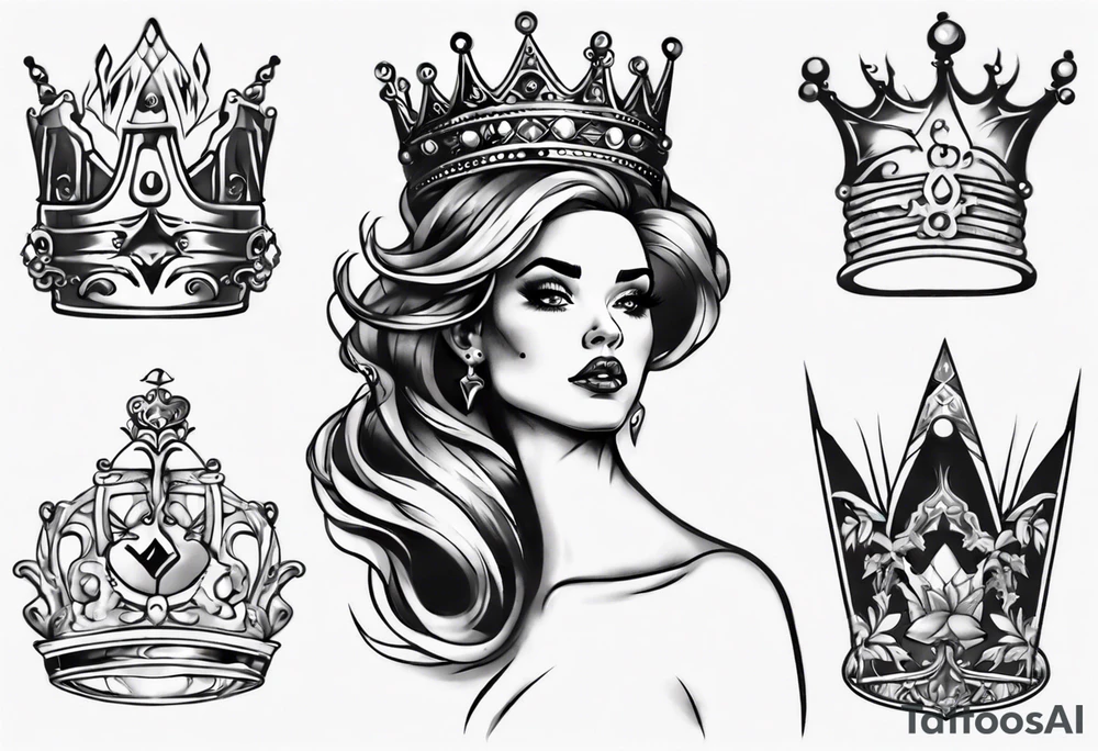 lady with a crown facing to the left tattoo idea