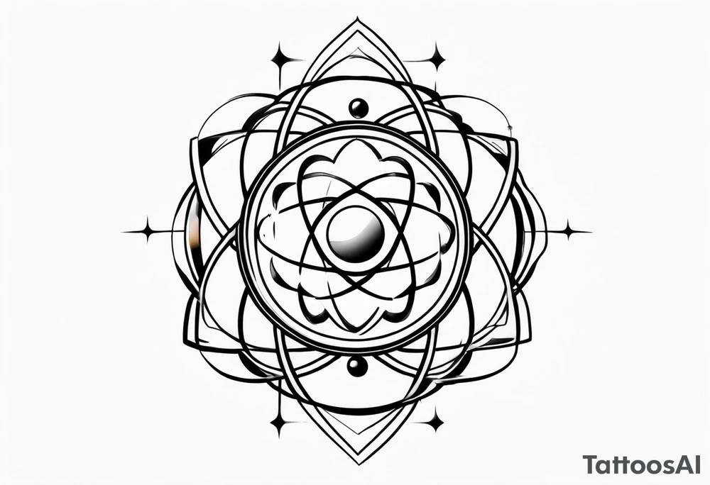 quantum atom with spiritual elements tattoo idea
