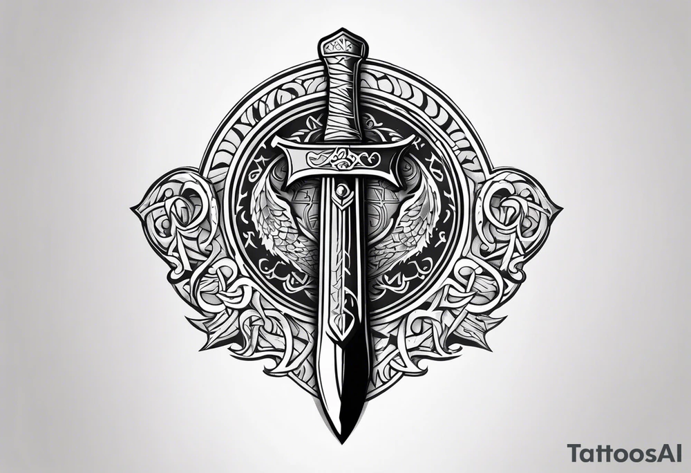 Valhalla sword shield dragon axe viking church tattoo idea Valhalla sword shield dragon axe viking church tattoo idea